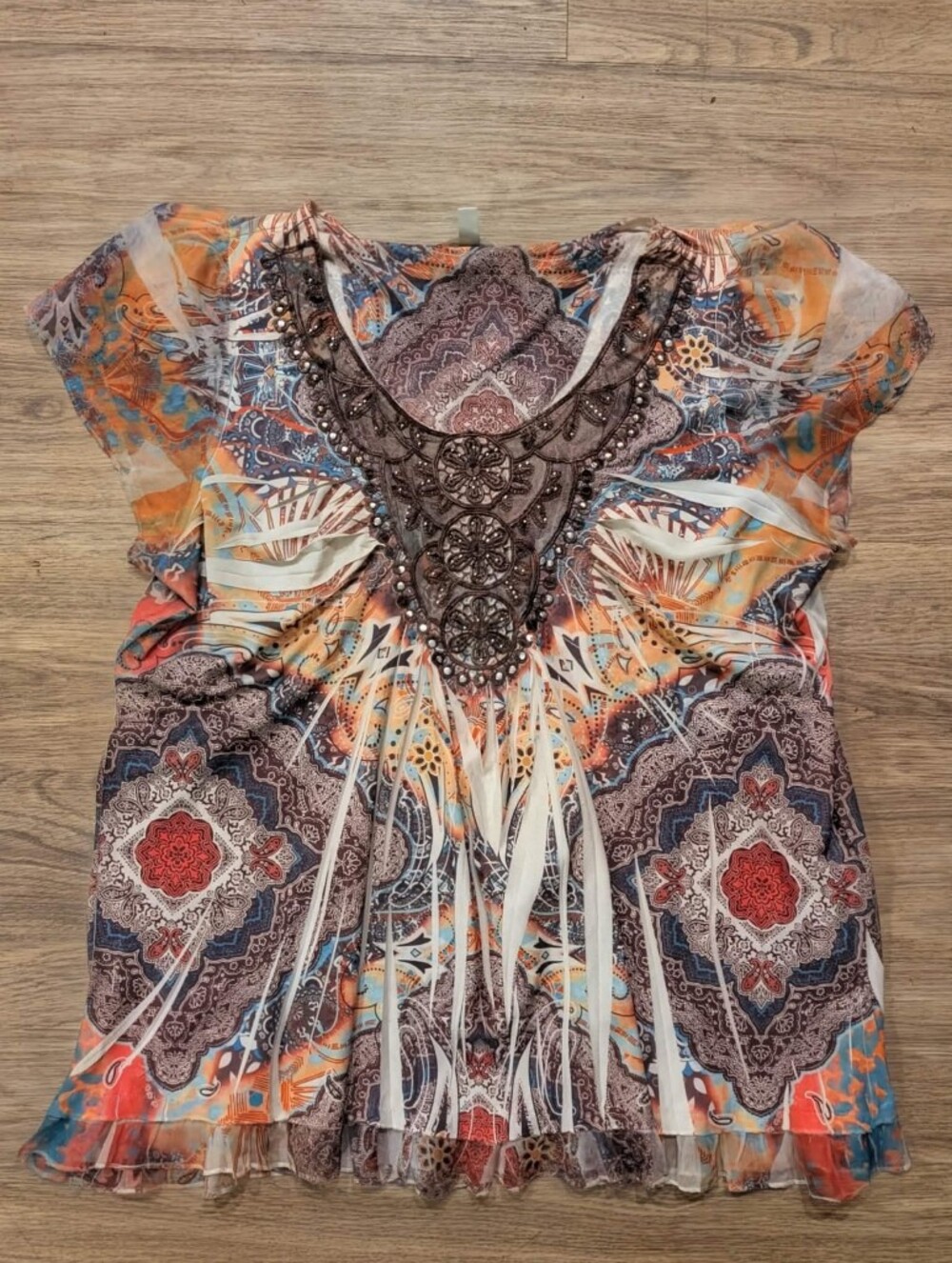 Embellished Boho Print Tank Top — Multicolor